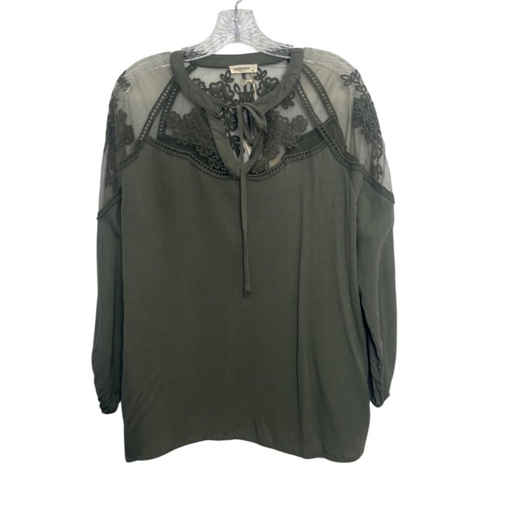 AndTheWhy Long Sleeve Blouse Womens Small Green New‎ Lace Sheer Detail Boho